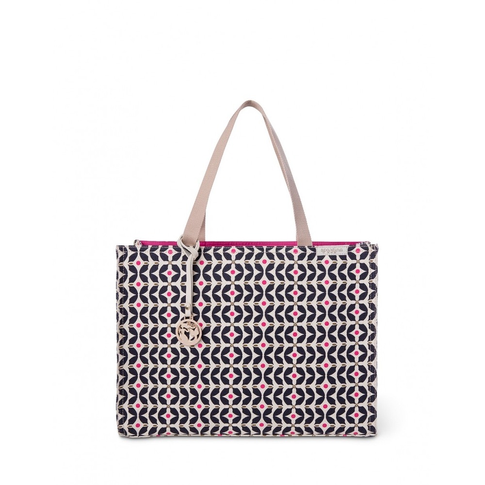 Spartina Maritime Market Tote Navy Pink Geometric Canvas Bag 956586 NWT